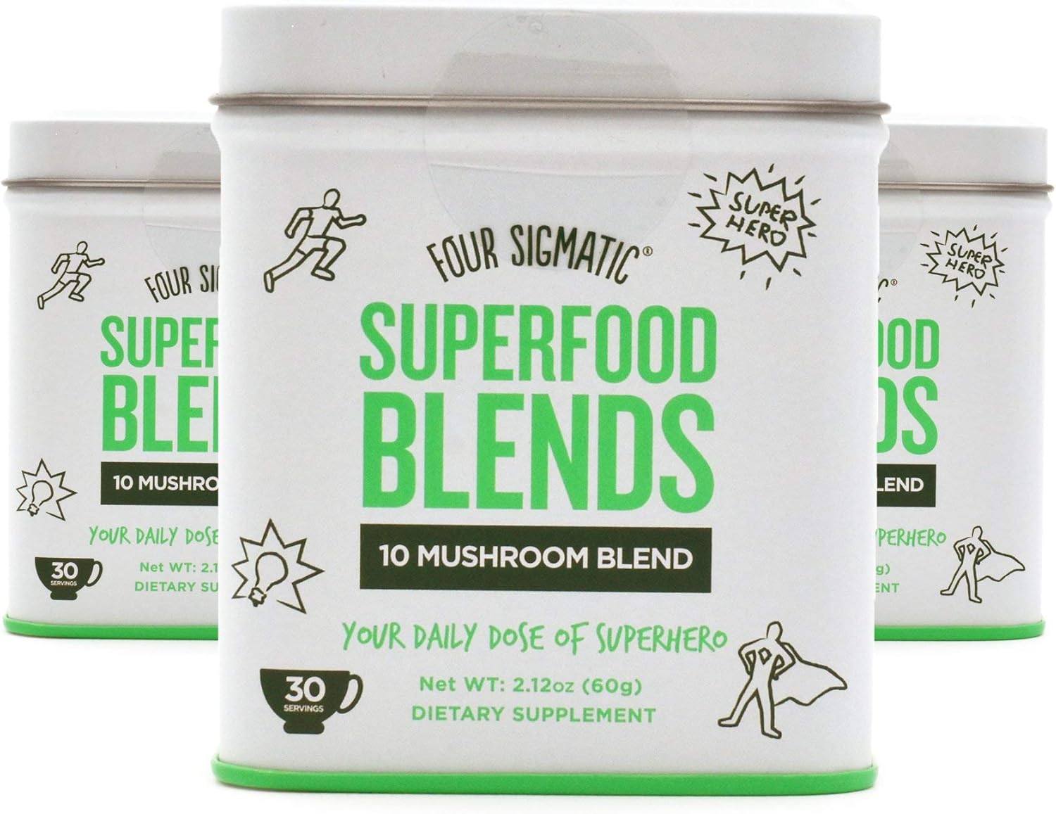 Four Sigmatic Superfood Blends 10 Mushroom Blend, 30 Servings. Vegan, Paleo and Gluten-Free Drink Mix, 60 Grams (3) Pack of 2
