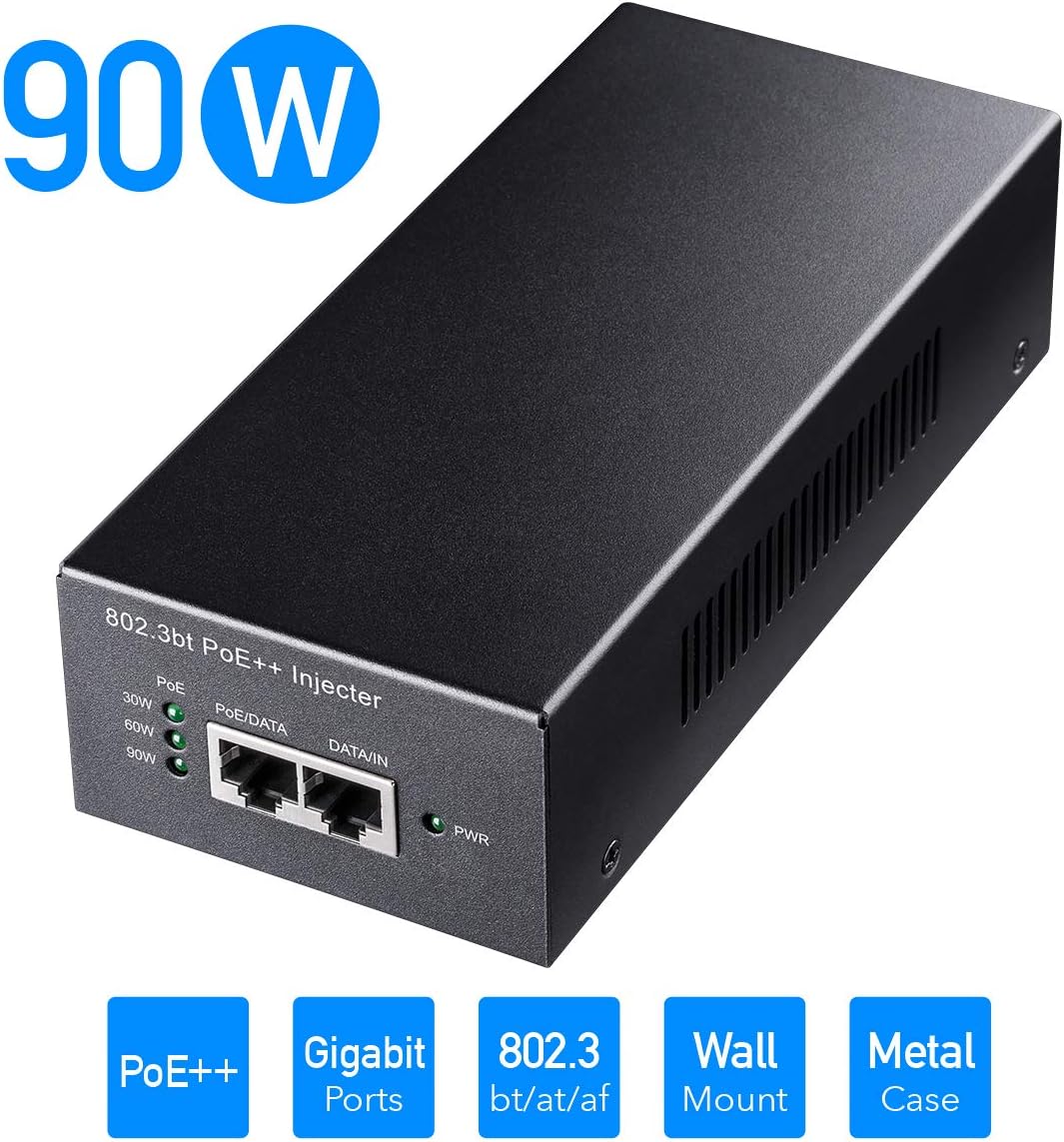 Cudy POE400 90W Gigabit Ultra PoE++ Injector Adapter, IEEE 802.3 bt /802.3at/802.3af Compliant, Up to 90W Ultra Power Supply, 10/100/1000Mbps Shielded RJ-45, Plug & Play, Metal housing Pack of 2