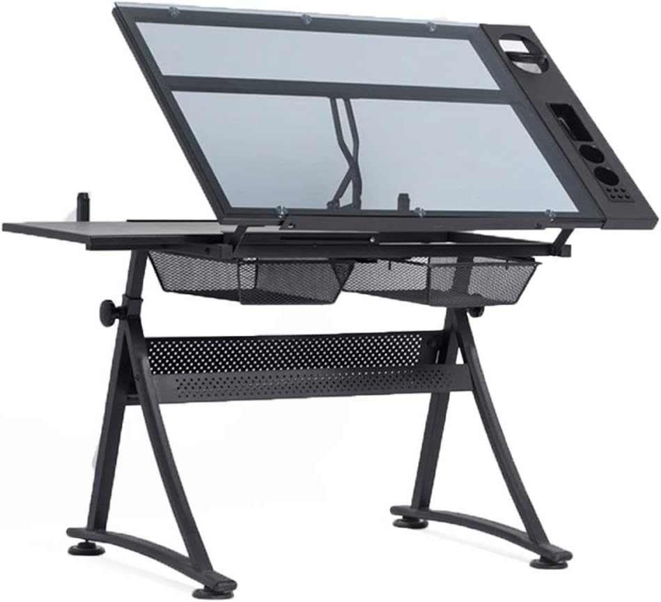 TECHTONGDA Adjustable Drafting Table Tattoo Stencil Glass Desk Artist Desk Tracing Drawing Working Station