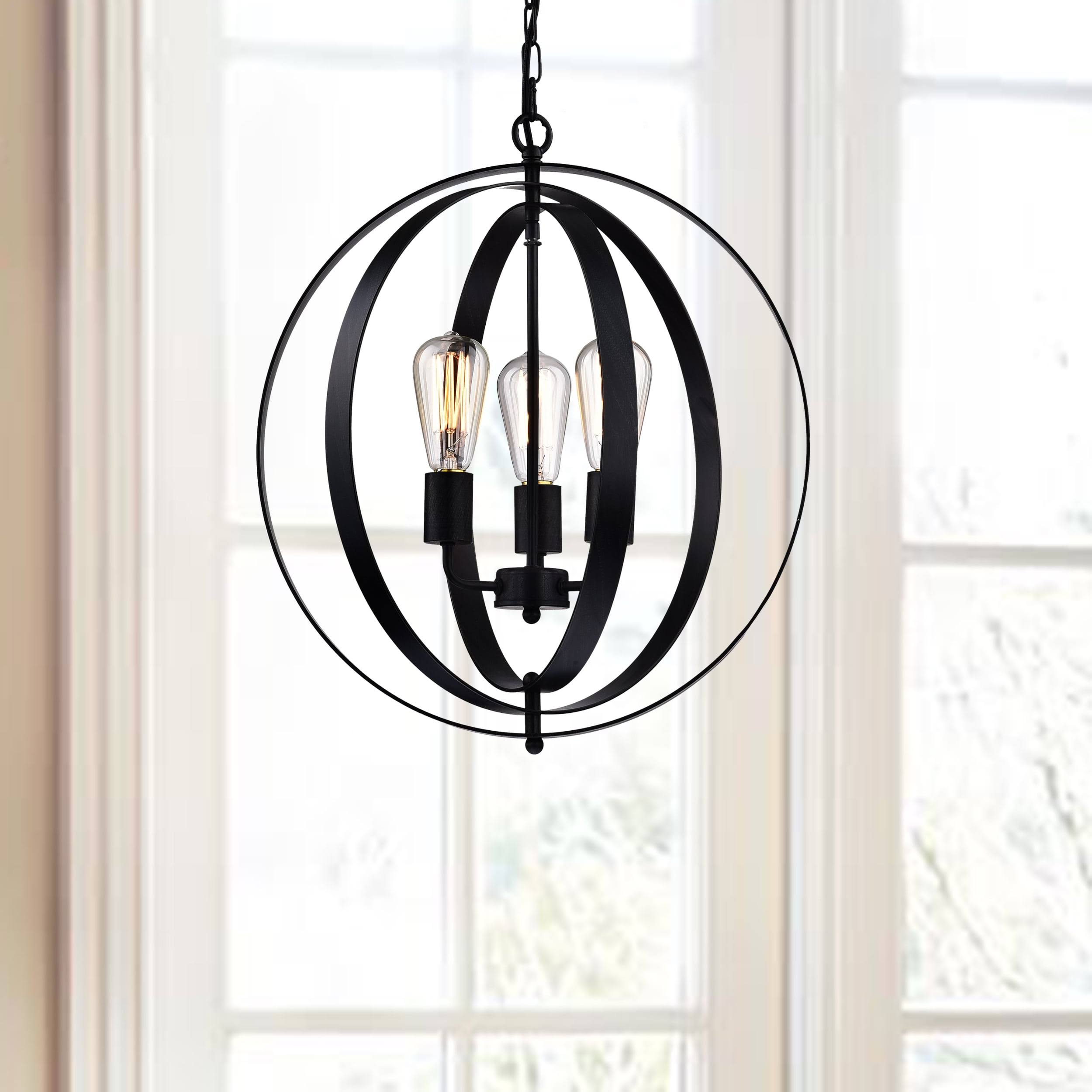 The Lighting Store Benita Antique Black 3-Light Concentric Mixed Iron Rings Orb Chandelier