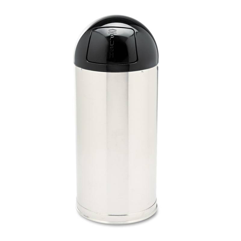 Rubbermaid Commercial European u0026 Metallic Series Dome Top Receptacle, Round, 15 gal, Satin Stainless