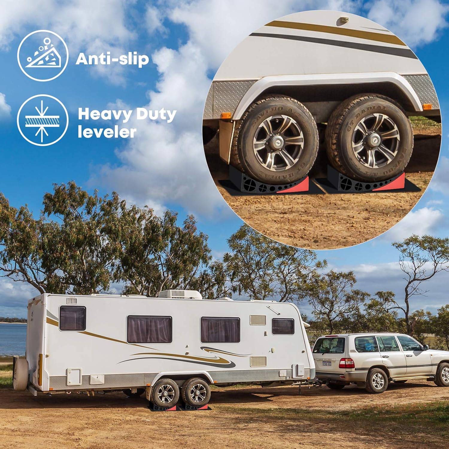 Kohree 2 Packs Camper Leveler, RV Leveling Ramp Blocks Chock Kit - Up to 35,000 lbs, Anti-Slip Mats Included, Faster and Easier to Level Your Camper Travel Trailer Pack of 2