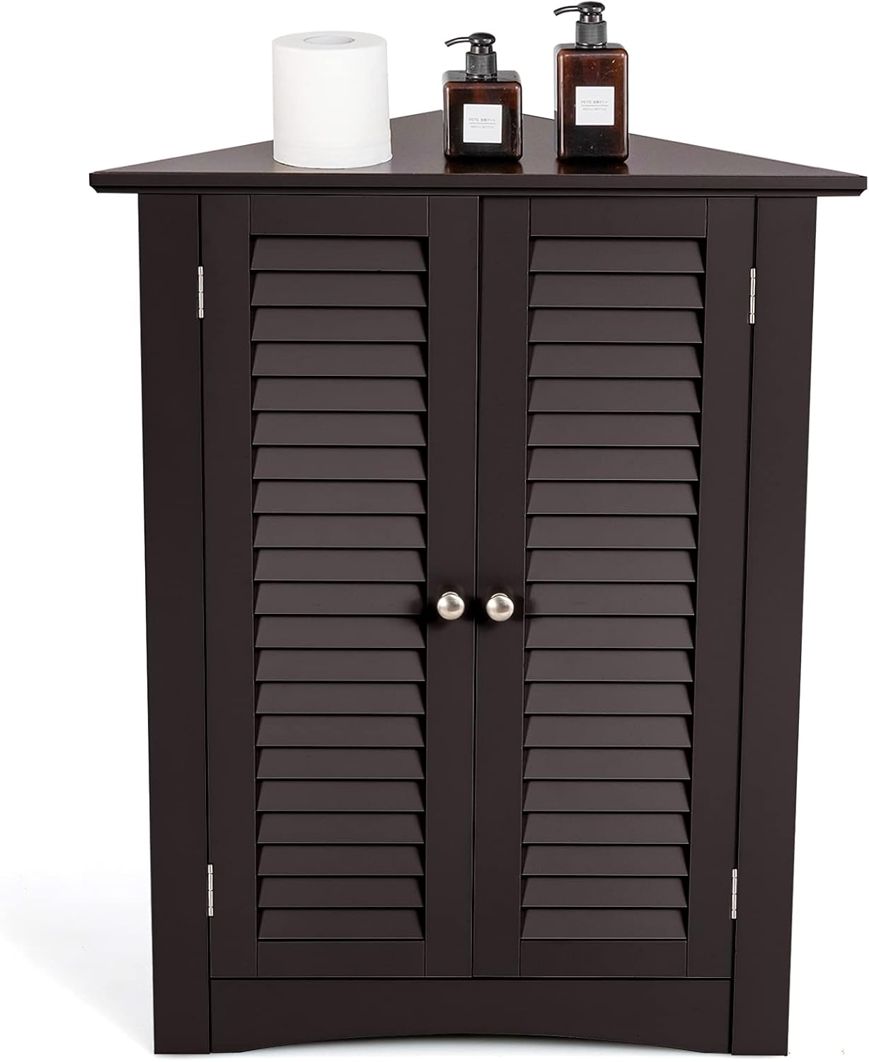 Tangkula Corner Storage Cabinet, Space Saving Corner Cabinet with Double Shutter Doors & Adjustable Shelf, Freestanding Floor Cabinet Organizer for Kitchen Living Room Bathroom (White)