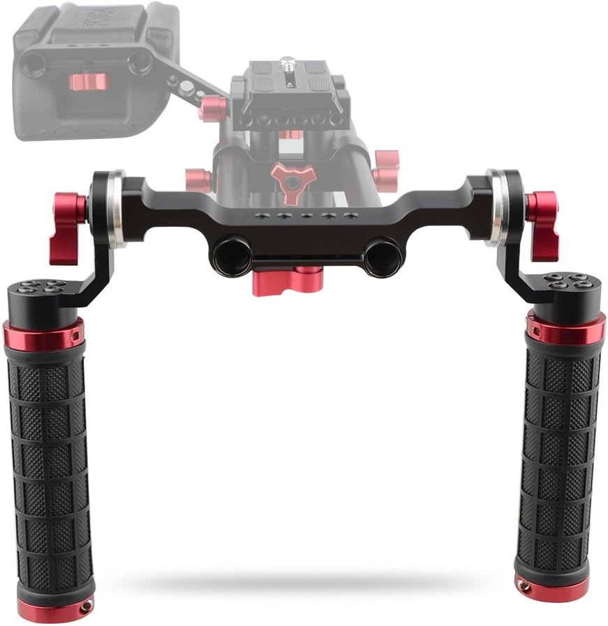 CAMVATE 15mm Rod & Soft Rubber Grip Shoulder Mount Rig with Rosette Standard Accessory for DSLR(Red,M6 Thread,31.8 mm) Pack of 2