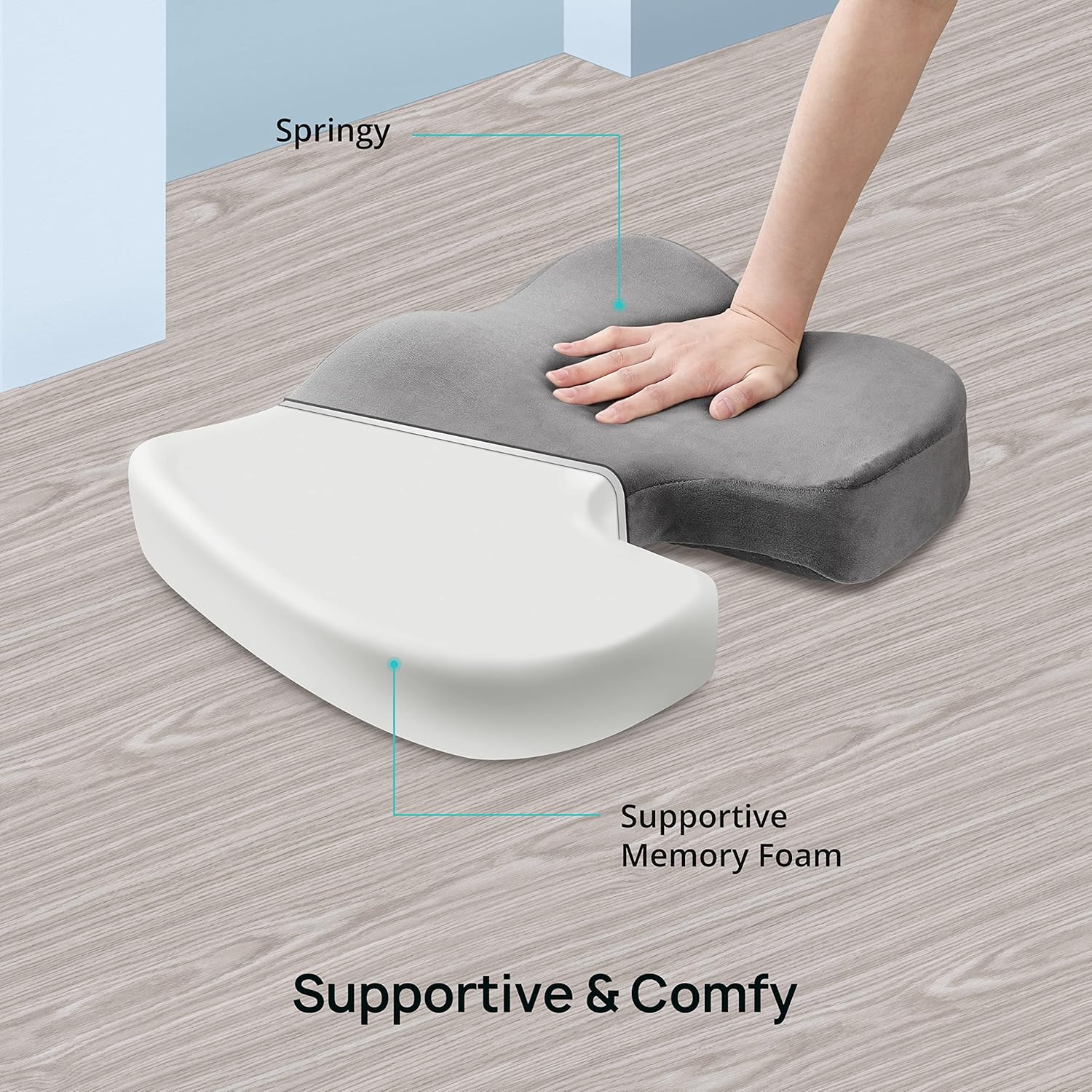 Seat Cushion for Office Chair, Evajoy Memory Foam Cushion with Ergonomic Design, Carrying Handle, Non-Slip Butt Pillow for Lower Back, Coccyx, Sciatica, Tailbone Pain Relief