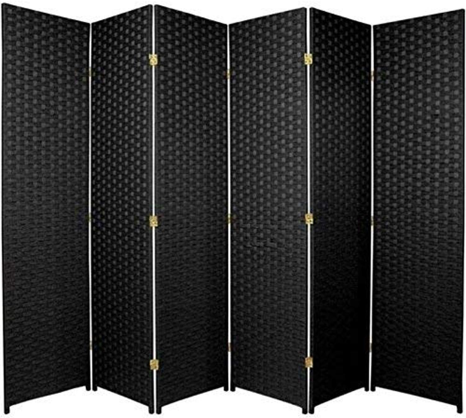 Oriental Furniture 6 ft. Tall Woven Fiber Room Divider - 6 Panel - Black