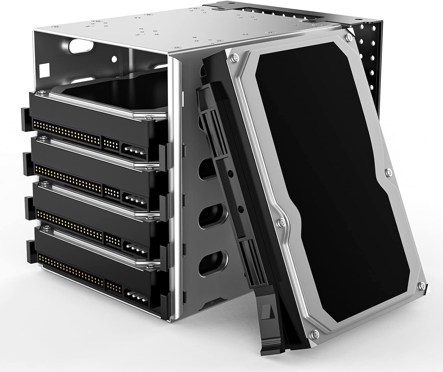 Hard Drive Cage, Stainless Steel Cage Hard Drive Tray Rack with Fan Space, Adapter Rack Bracket SATA 5.25