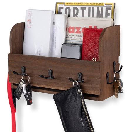 Wallniture Ohio Farmhouse Decor Coat Rack with Wall Hooks for Hanging u0026 Mail Holder, Entryway Storage Wood Walnut