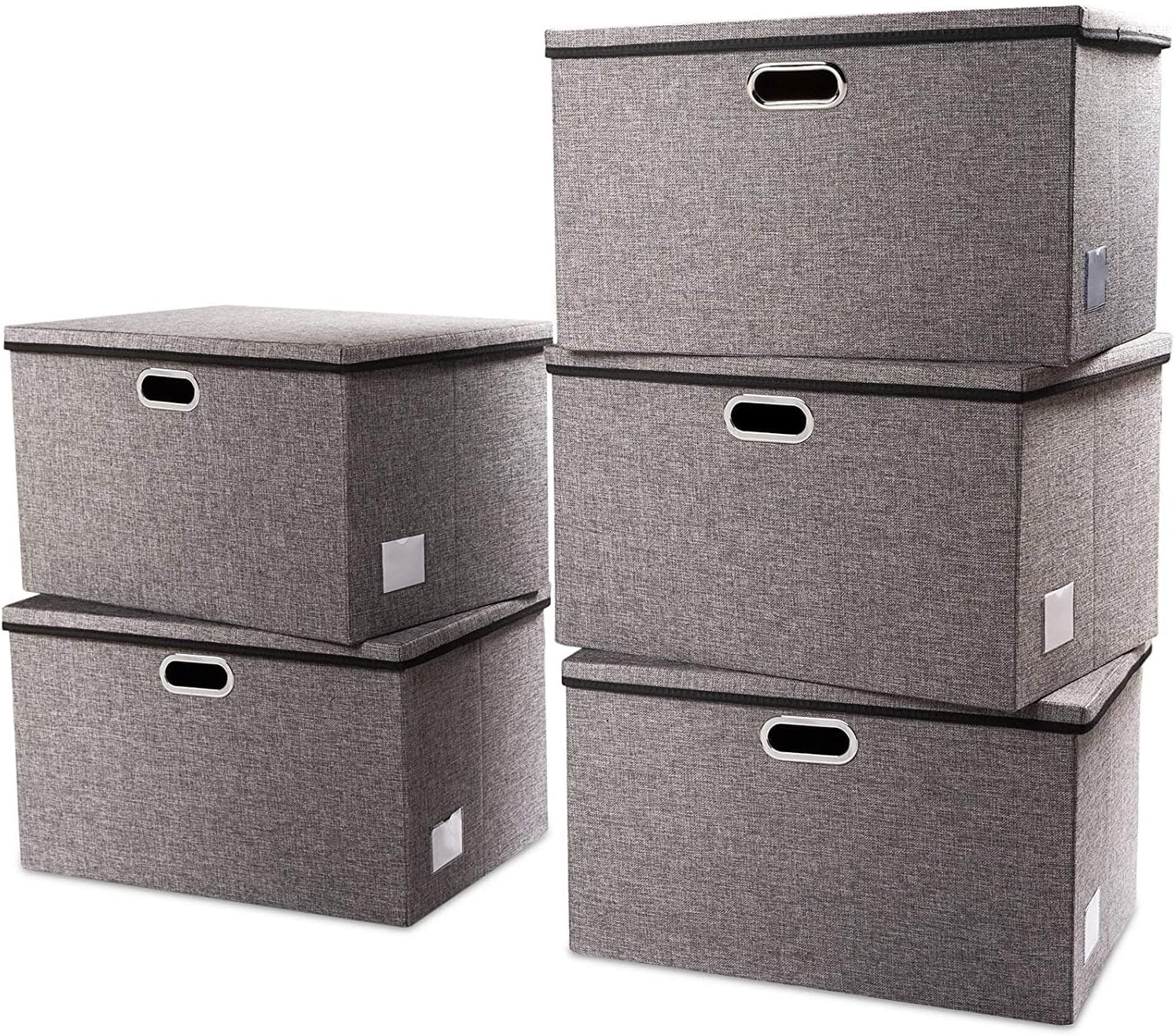 MCCSExtra Large Collapsible Storage Bins with Lids [5-Pack] Linen Fabric Foldable Storage Baskets Boxes Organizer Containers Cube with Cover for Bedroom Closet Office Nursery (22.8x15.75x13.8) Pack of 2