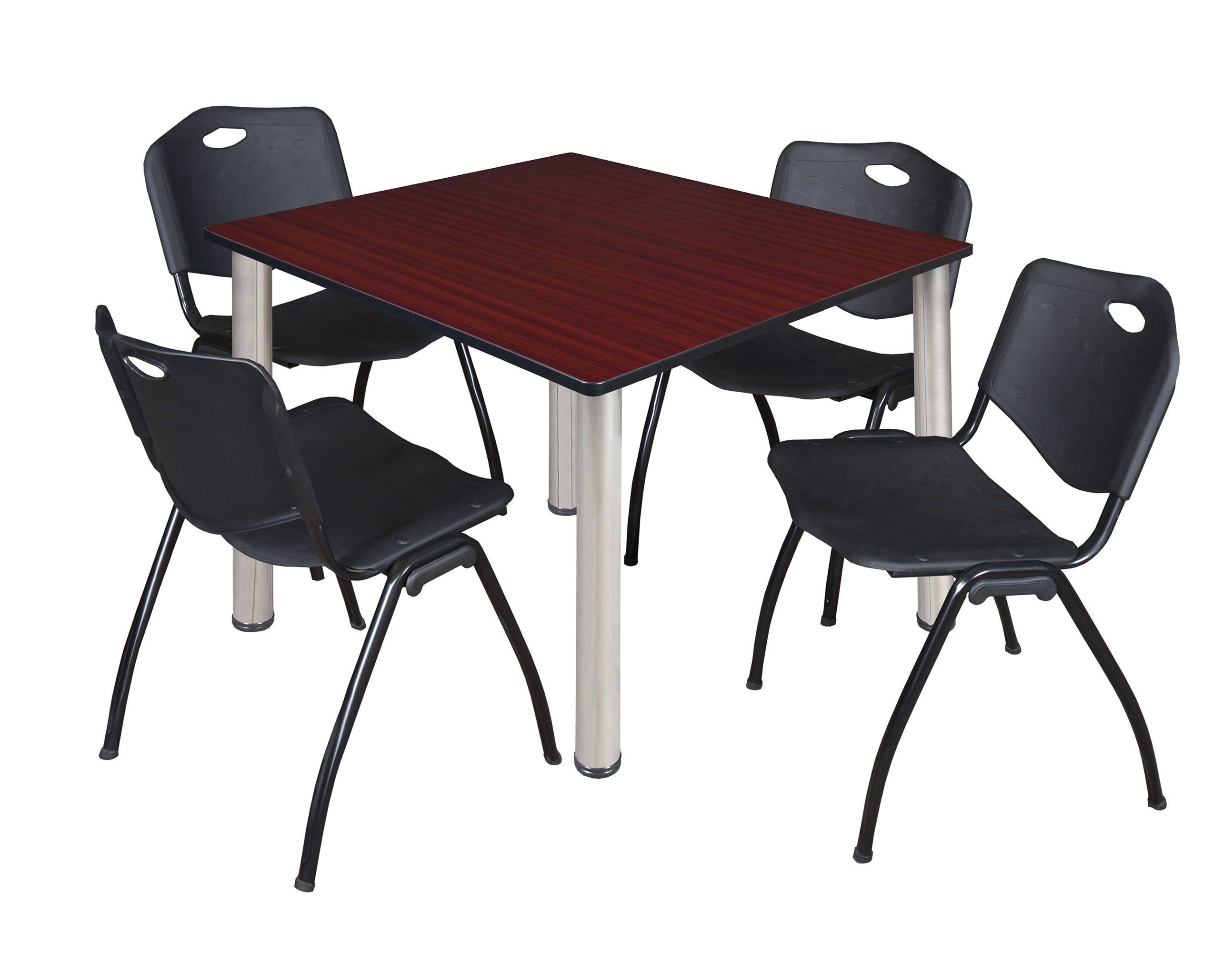 Kee 48x22 Square Breakroom Table- Chrome u0026 4 &M& Stack Chairs- Black - Mahogany