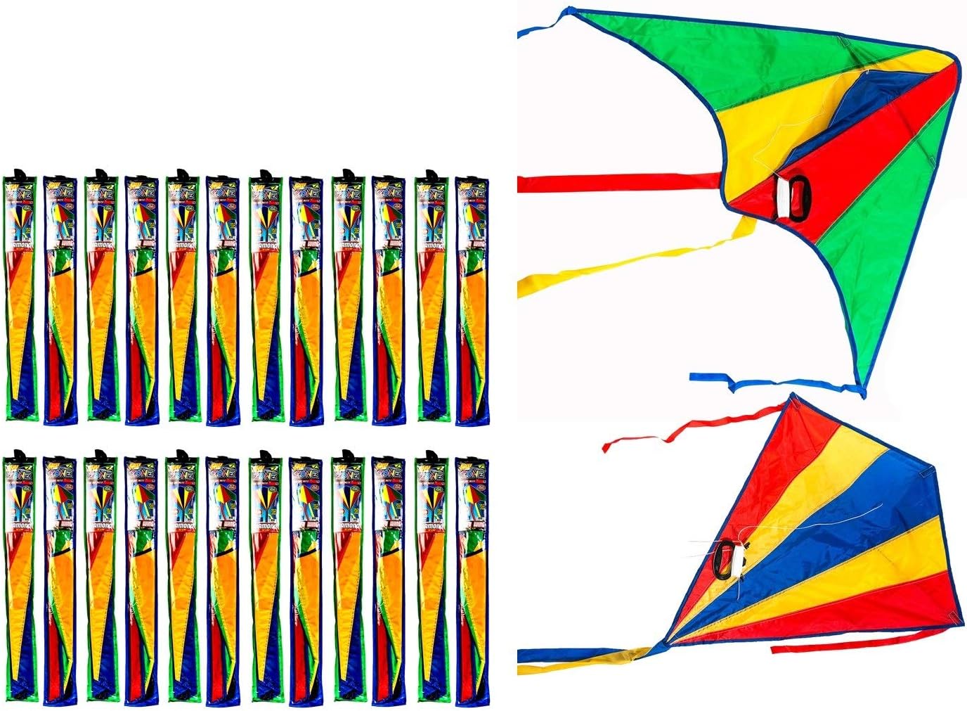 JA-RU Delta Kite Nylon Large in Bulk Kites for Kids (Pack of 24 Assorted) Easy to Assemble Glider , Easy to Fly & Launch. Family Outdoor Kids Games. Party Favors Gifts. Plus 1 Bouncy Ball. 9877-24p