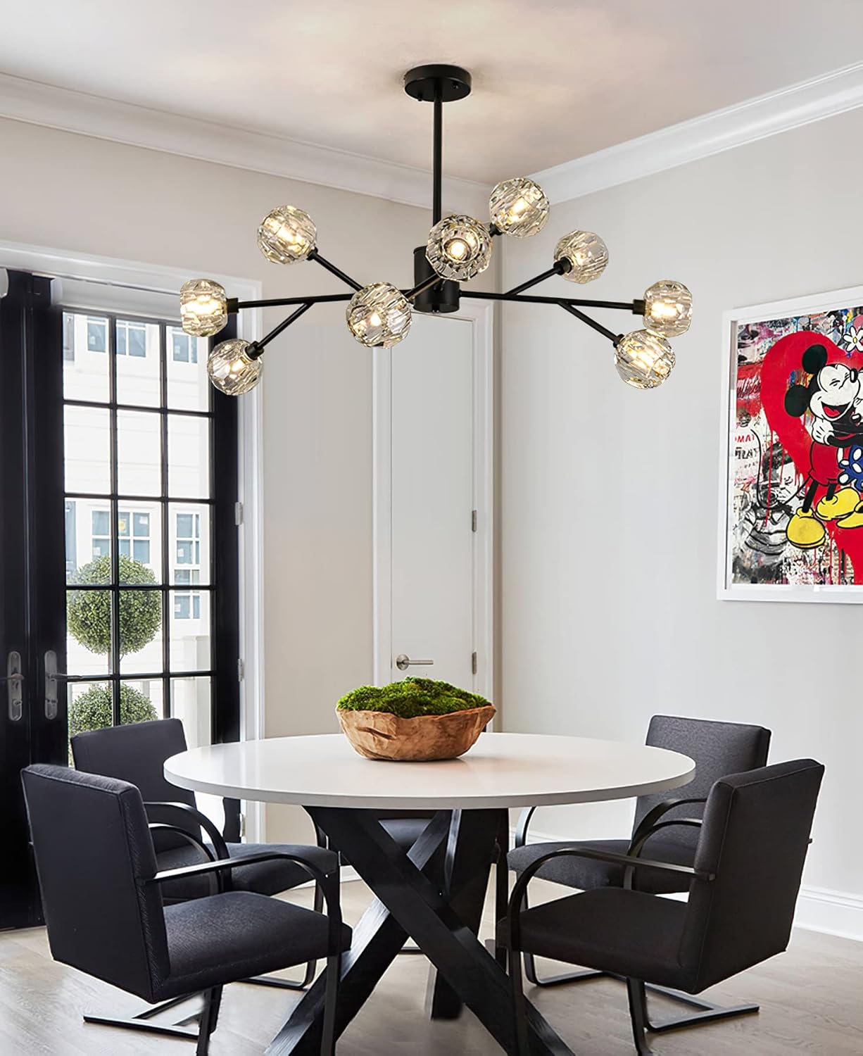 Sputnik Chandeliers Black Branches Chandeliers Mid Century Crystal Pendant Light Chandelier 9 Lights Modern Contemporary Crystal Chandelier Ceiling Light Fixtures for Dining Room Bedroom Living Room