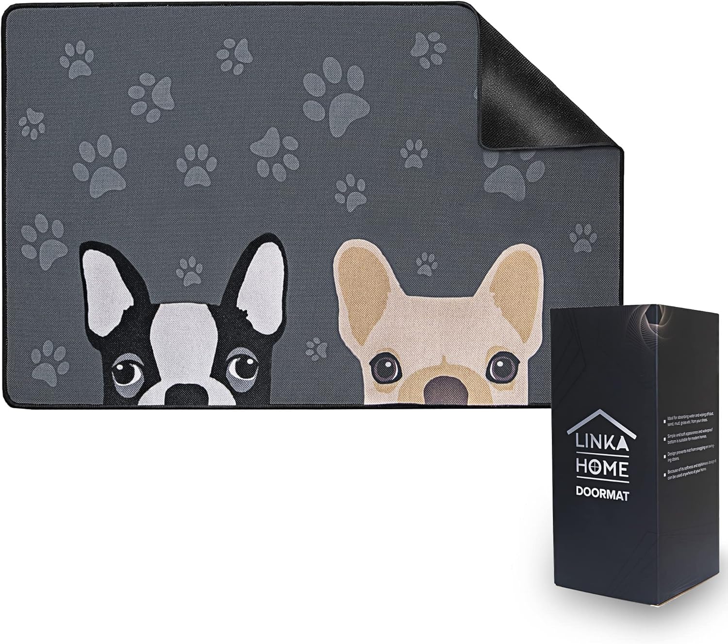 Linka Home Dog Door Mat Indoor Pug Doormat 29.5&rdquo;x17.8&rdquo; Dog Door Mat for Home Entrance Rubber Backed Grey Non Slip Dog Welcome Mat Low Profile Dog Personalized Dog Door Mat for Home Entrance