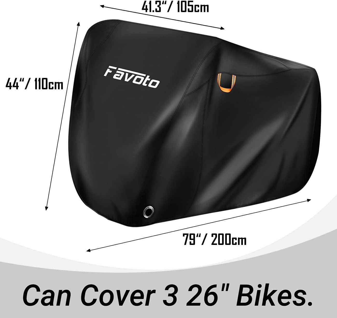 Favoto Bike Cover Waterproof Outdoor Bicycle Cover for 2-3 Bikes UV Snow Wind Proof with Anti-theft Lock Hole Reflective Straps Storage Bag for Mountain Road Electric City Bike 79x41.3x44 Inch (Black)