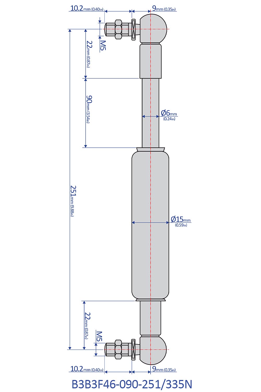 Bansbach Easylift Kit with Gas Spring B3B3F46-090-251/335N and Elbow Joints AF640-666