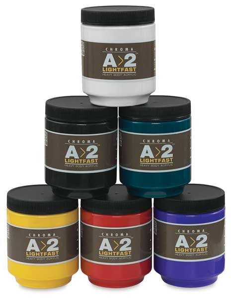Chroma A2 Student Acrylics - Assorte Colors, Set of 6, 250 ml Jars