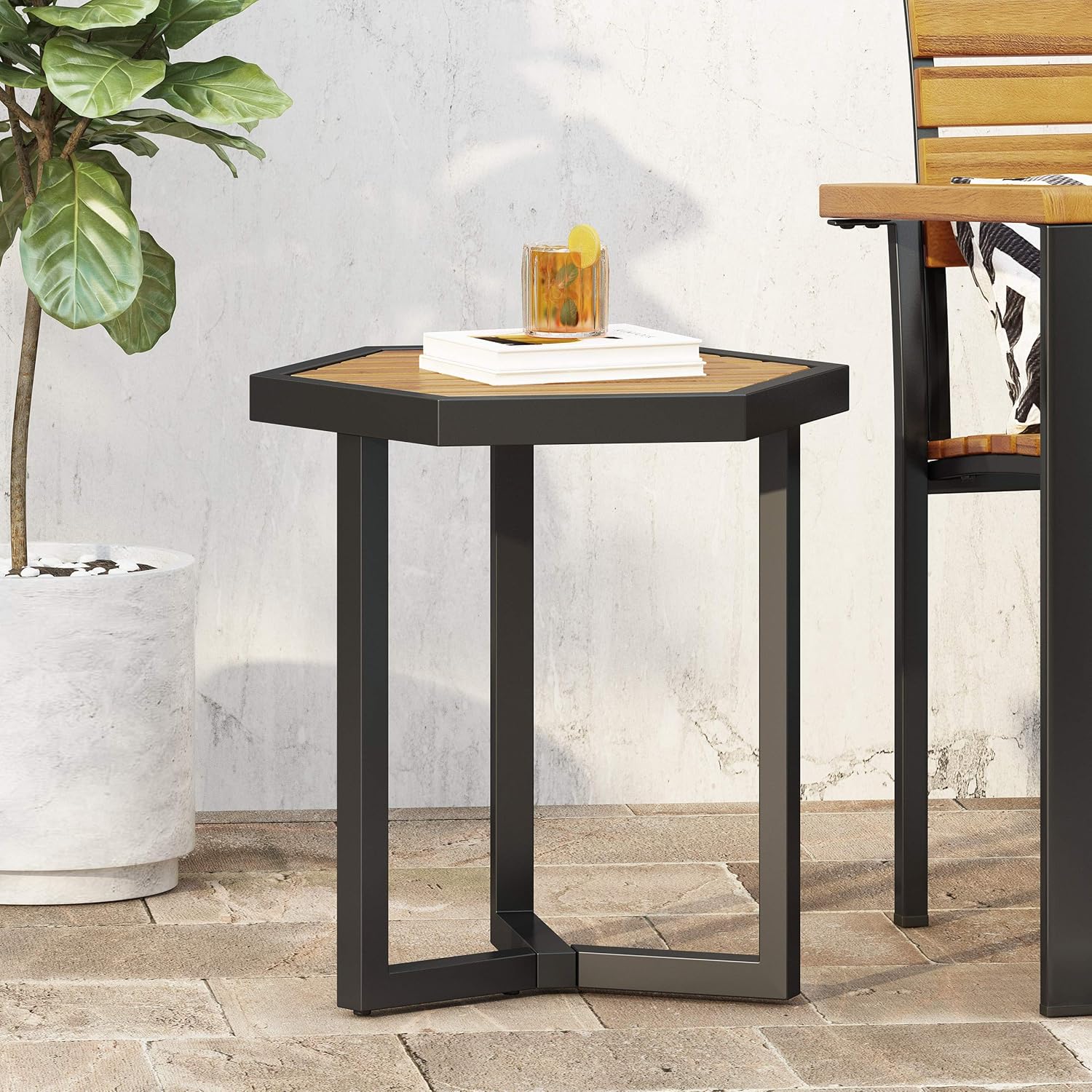 Christopher Knight Home 313711 END Table, Black Metal + Teak Pack of 2