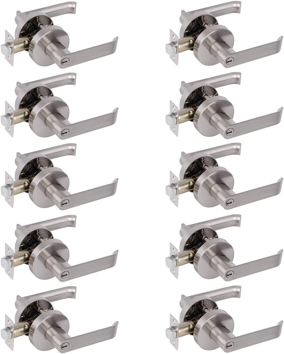 Probrico Bed/Bath Door Levers Wave Style Handles in Satin Nickel Wholesale Privacy Door Locks (10 Pack)