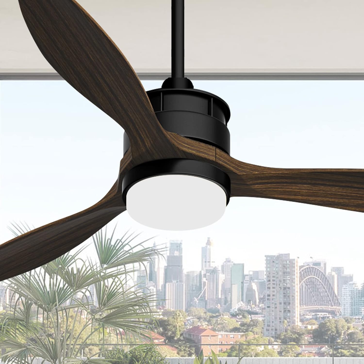 Obabala Outdoor Ceiling Fan with Light and Remote 52&rdquo; Wood Ceiling Fan Black with LED Lights for Patios,Reversible DC Motor