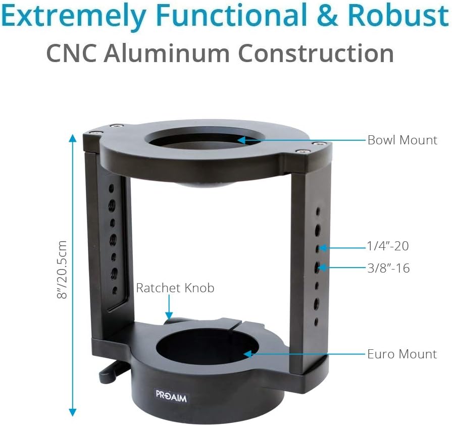 Proaim 100mm Bowl Riser Adapter (Euro/Elemac Base Mount) for Cinema Dolly, Bazooka | Heavy-Duty CNC Aluminum Height Riser with Accessory Mounting Options| Compact Stable Camera Base (100mm)