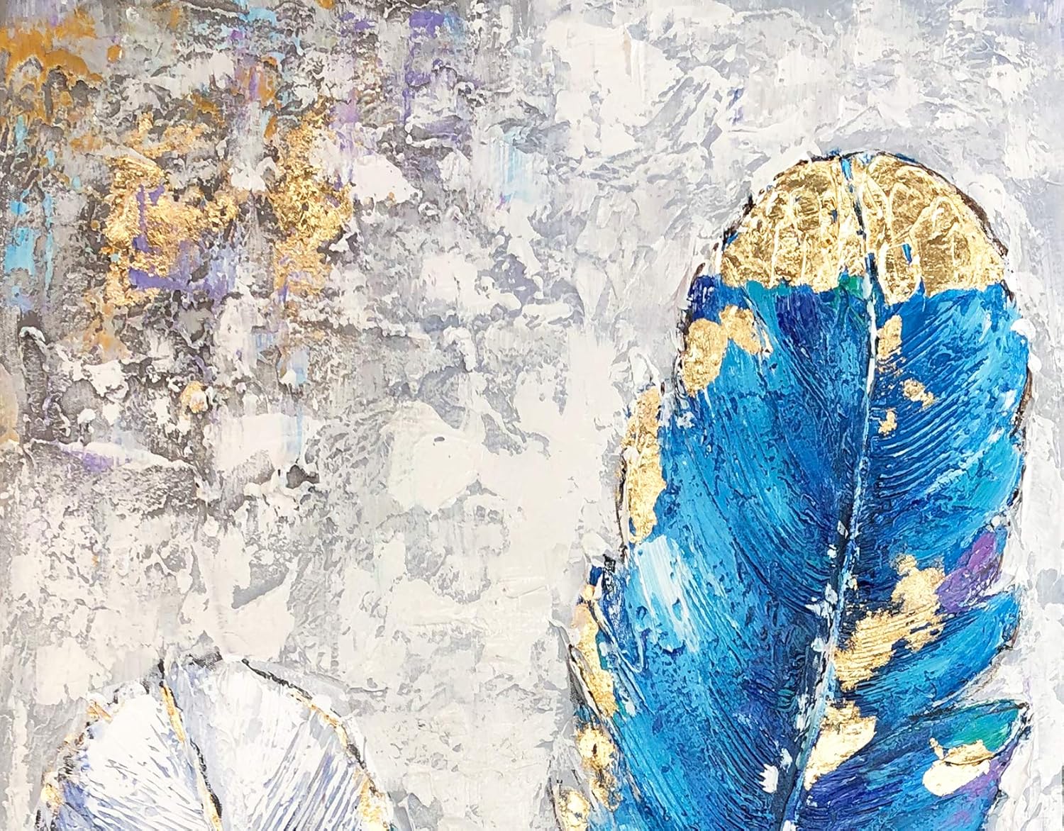 Yotree Paintings,24x48 Inch Blue Feather Oil Hand Painting 3D Hand-Painted On Canvas Abstract Artwork Art Wall Decoration Abstract Painting for livingroom