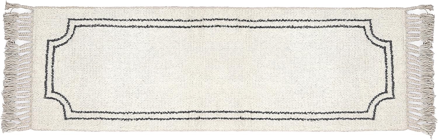 SAVON Hand Woven Wool Area Rug 6x2 Woven Black and White Moroccan