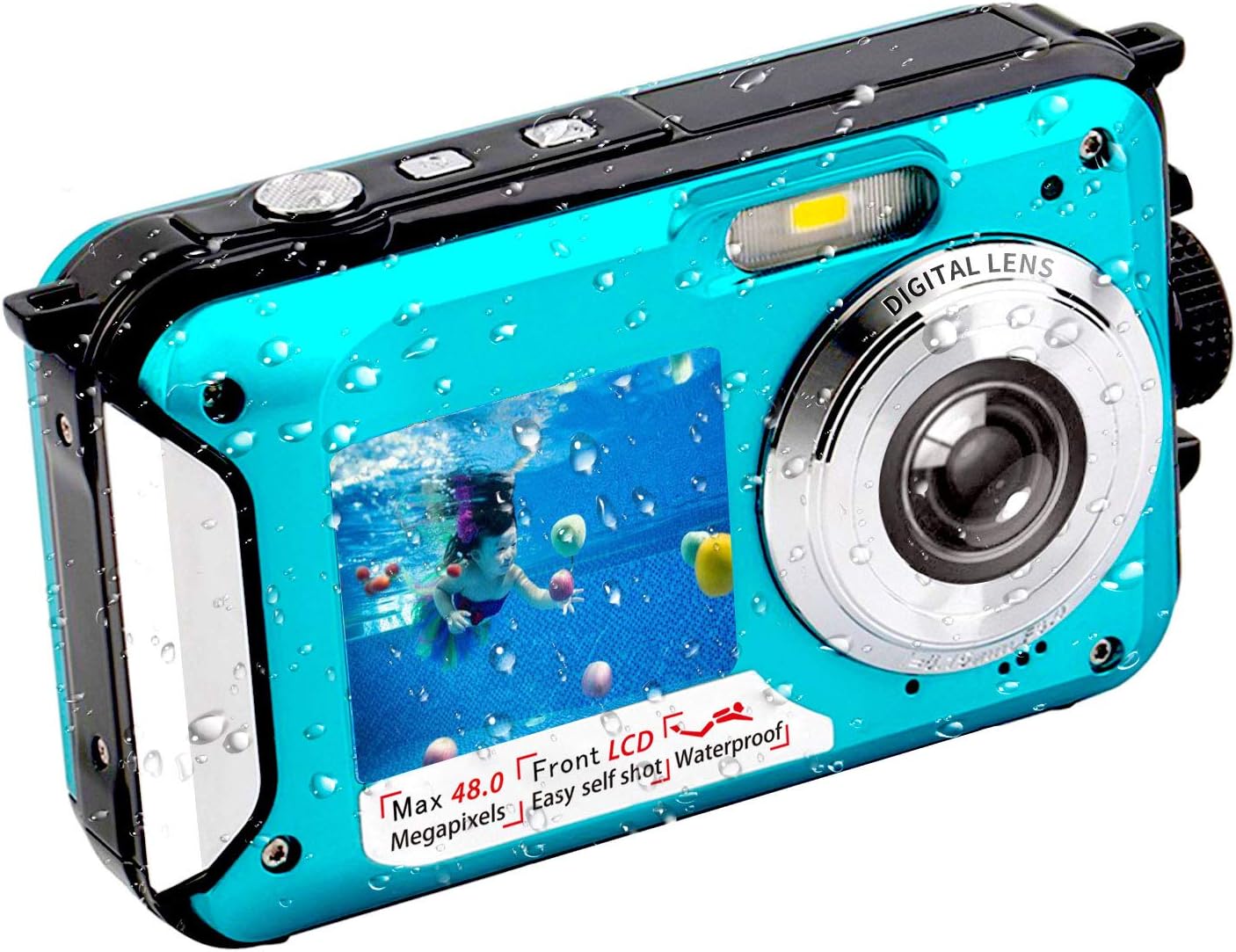 Underwater Camera FHD 2.7K 48 MP Waterproof Digital Camera Selfie Dual Screen Full-Color LCD Displays Waterproof Digital Camera for Snorkeling (806BC) Pack of 2