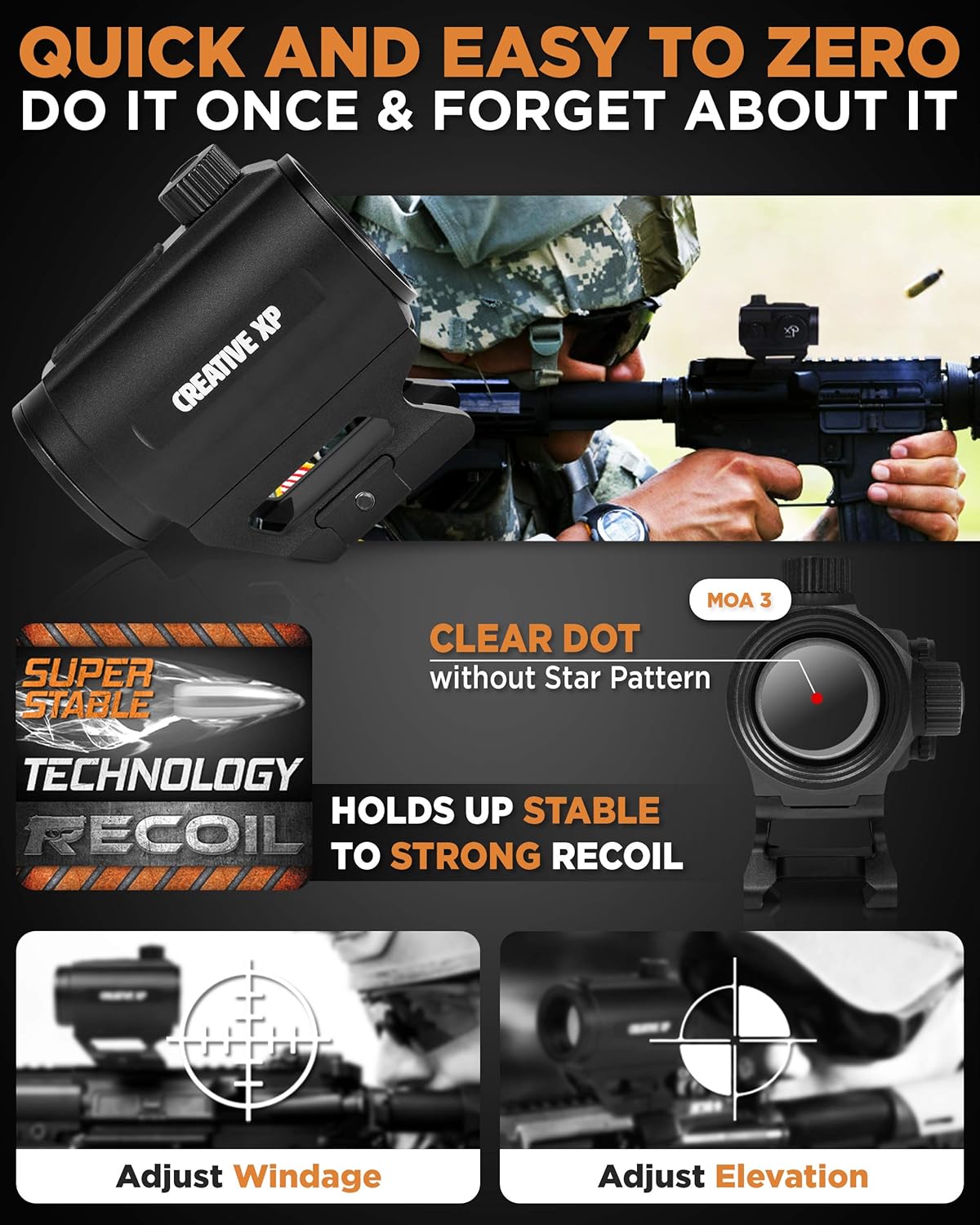 HD Red Dot Sight 3 MOA – Tactical Reflex Sight – Easy to Zero on a Rifle - Picatinny Rail Mount Included, Lifetime Battery Replacement - GlassFalcon