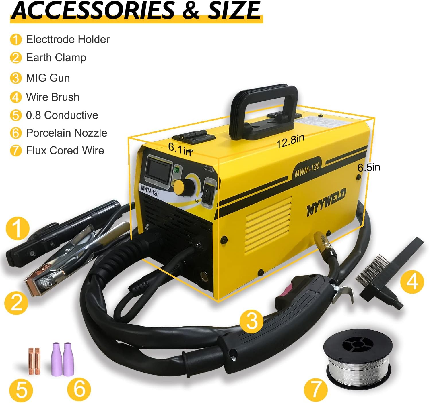 Mig welder, MYYWELD 120A 110V MIG Welding Gasless MIG/Stick Welder 2 in 1 Flux Core Wire Welding Machine No Gas IGBT Inverter