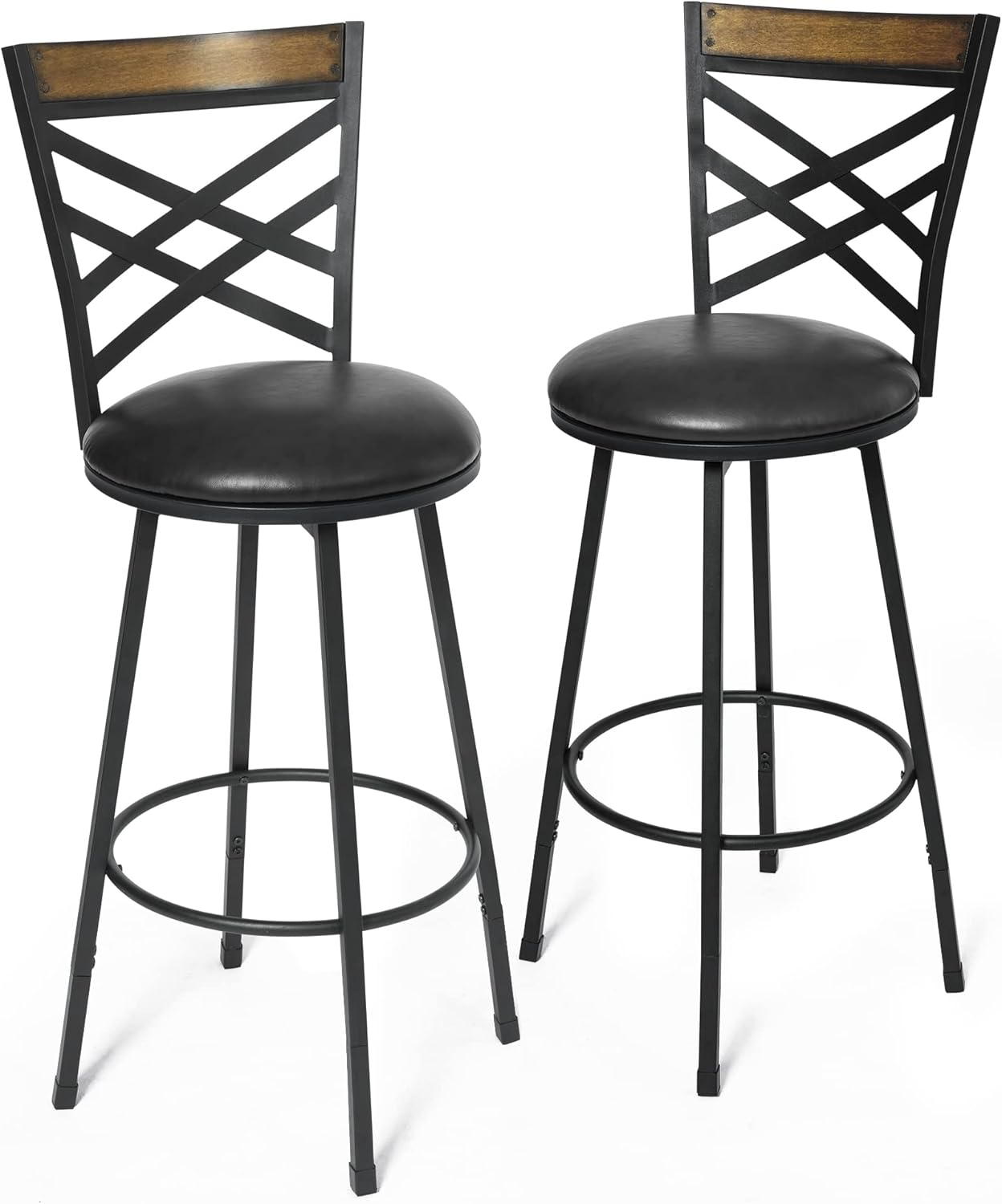 KATDANS Swivel Bar Stools-Bar Stools Set of 2 - Bar Stools with Back - Counter Height Kitchen Stools - 24/29 Inch Adjustable Height for Kitchen or Bar, Black, KS210516BL