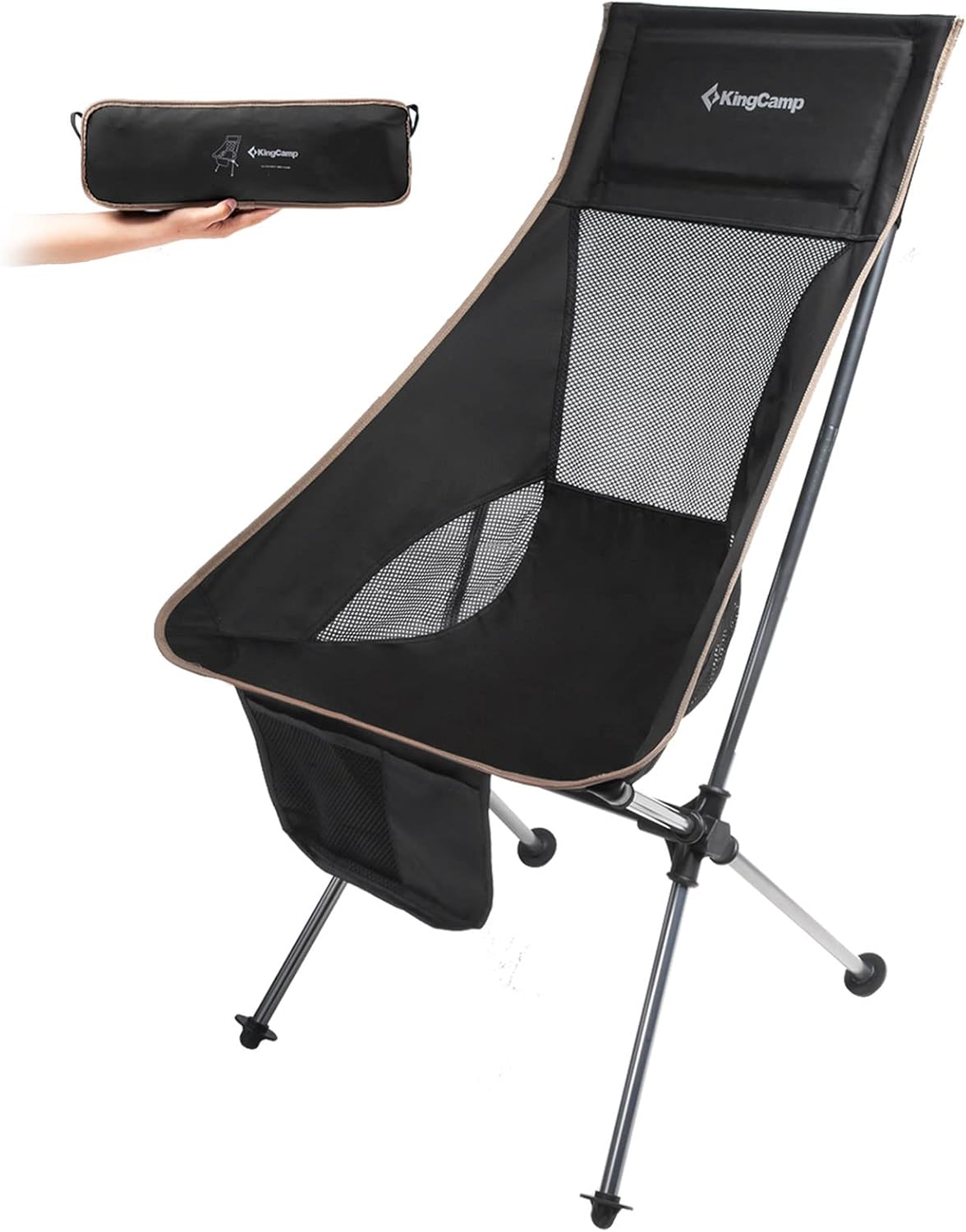 KingCamp Lightweight Portable Folding Camping Chairs Adults with Armrest, High Back Compact Camping Chair, All Aluminum Alloy Bracket, Ultralight Camp Chairs Adults-Carry Bag,Side Pocket,Headrest