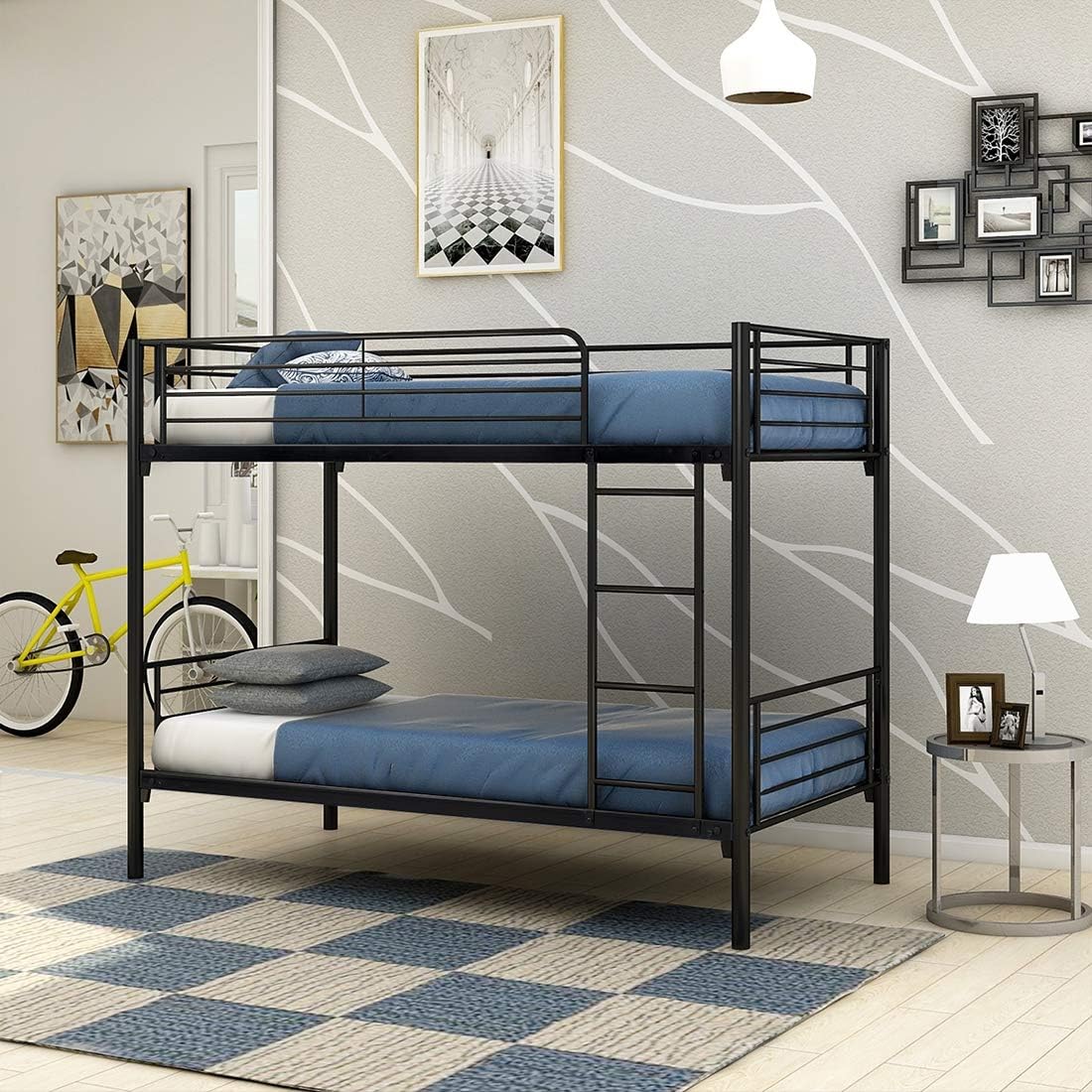 JURMERRY Bunk Bed Frame Twin Over Twin with Slat&Ladder Heavy Duty Metal Bed Frame ,Black