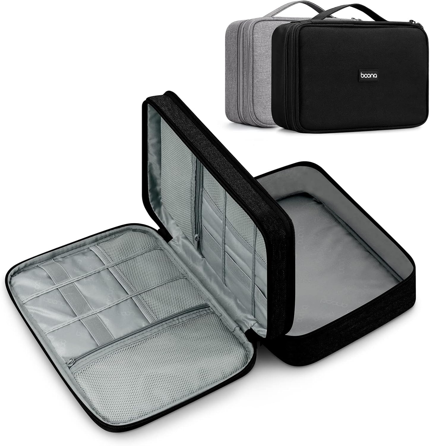 Dual Hard Drive Case Double Layers 2.5 inch External Drive Storage Carrying Bag Waterproof Shockproof for Organizing HDD and Electronic Accessories, PU Leather Gray