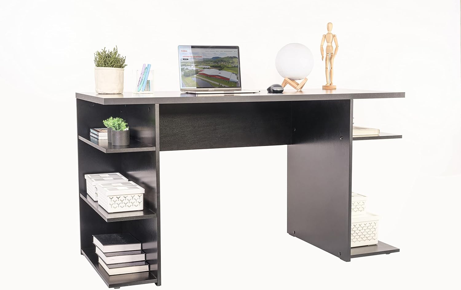 MADESA Computer Desk with Shelves, Home Office Desk Writing Workstation for Large Monitor Stand, Gamer Table Wood Desk, Gaming Computer Desk (Black)