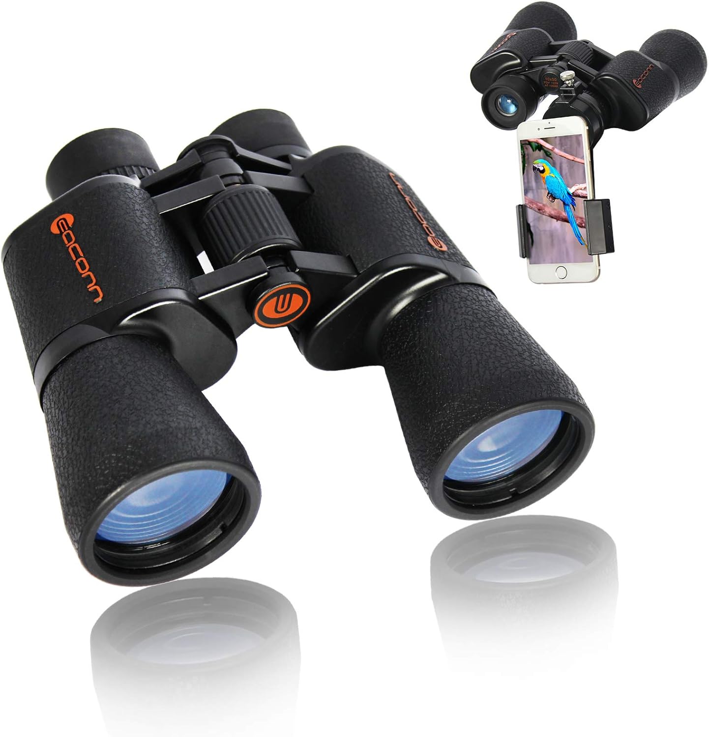EACONN 10x50 Binoculars for Adults, Powerful Binoculars for Bird Watching Hunting Concerts Sports with BAK-4 Porro Prism FMC Lens, Waterproof Easy Focus Binoculars with Phone Mount Strap Carrying Bag