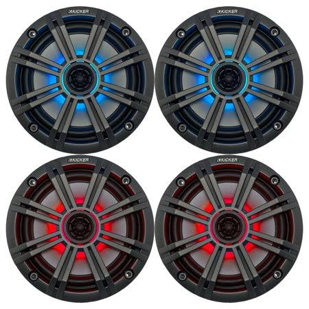 2 Pairs (Qty 4) of Kicker 8 inch OEM Marine Coaxial Charcoal Speakers with Multicolor LED Lighting (Bulk Packaging)