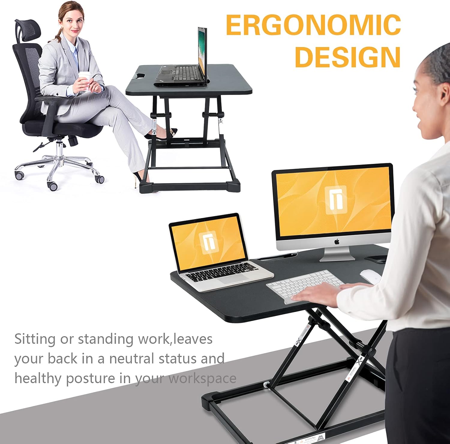 Standing Desk Converter Riser 25.6 inches, Stand Up Desk Riser Height Adjustable Pneumatic for Laptop & Computer Monitors Seconds Computer Desk for Home Office by Northread Pack of 2