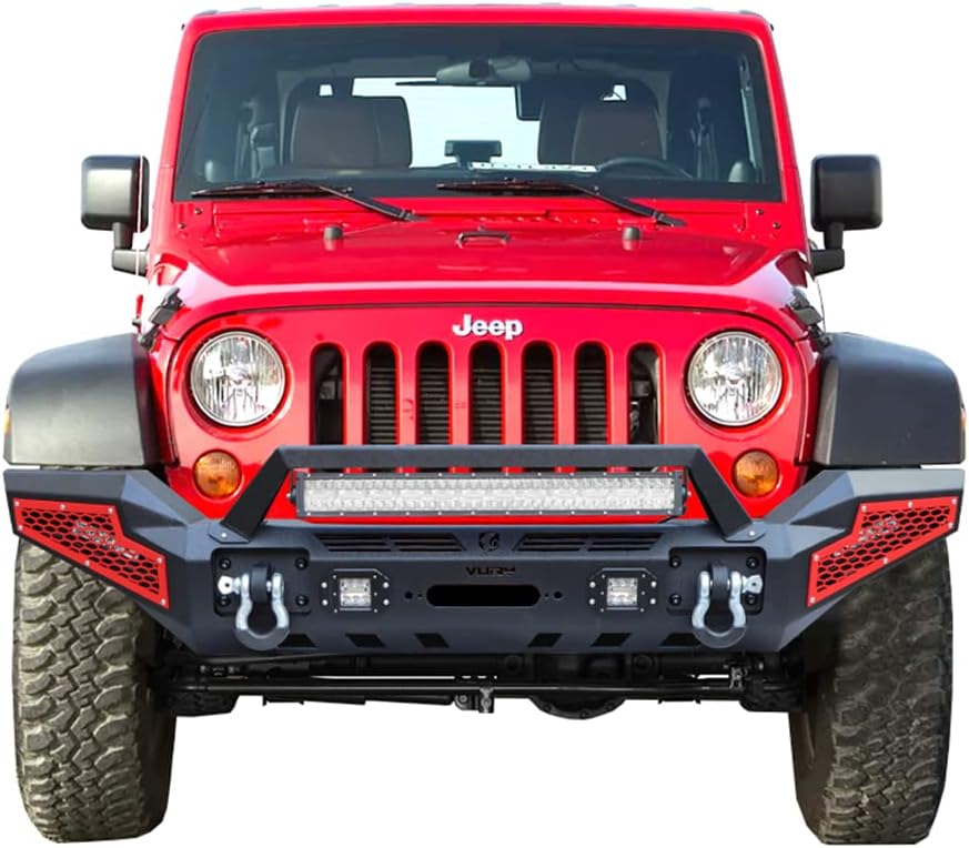 NW Black Texture Full Width Steel New Front Bumper With Winch Plate&LED Lights&D-Rings Fit 2007-2022 Wrangler JK/JL&Gladiator JT