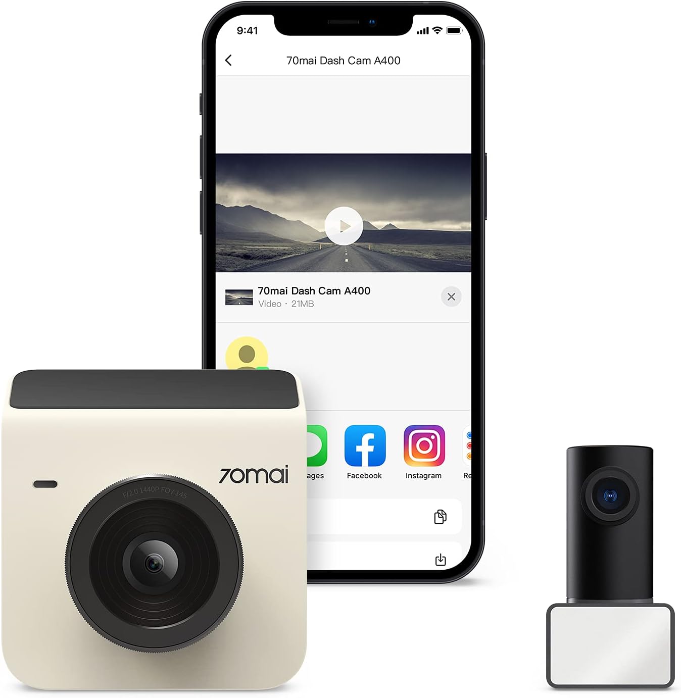 70mai Dash Cam A400, Gray, Front and Rear 2K QHD, 1080P, 2