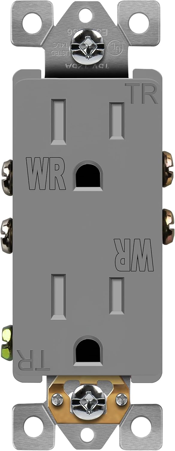 ENERLITES Decorator Receptacle, Tamper-Weather-Resistant, Commercial Grade Outdoor Outlet, Self-Grounding, 20A 125VAC, 2-Pole 3-Wire, 5-20R, UL Listed, 62060-TWR-W, White