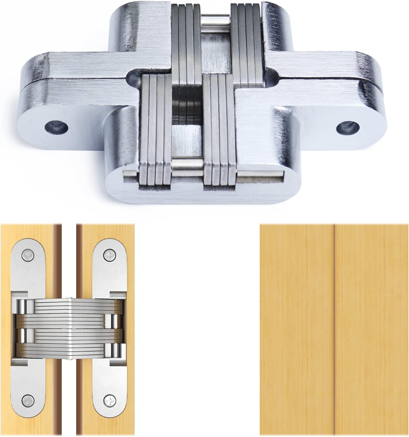 Muzata 2 Pack Invisible Hinge Cabinet Leaf Hinge 180 Degrees Swing Hinge Wooden Box Concealed Hidden Hinge Mortise Mount Zinc Satin Finish with Screws 3-3/4