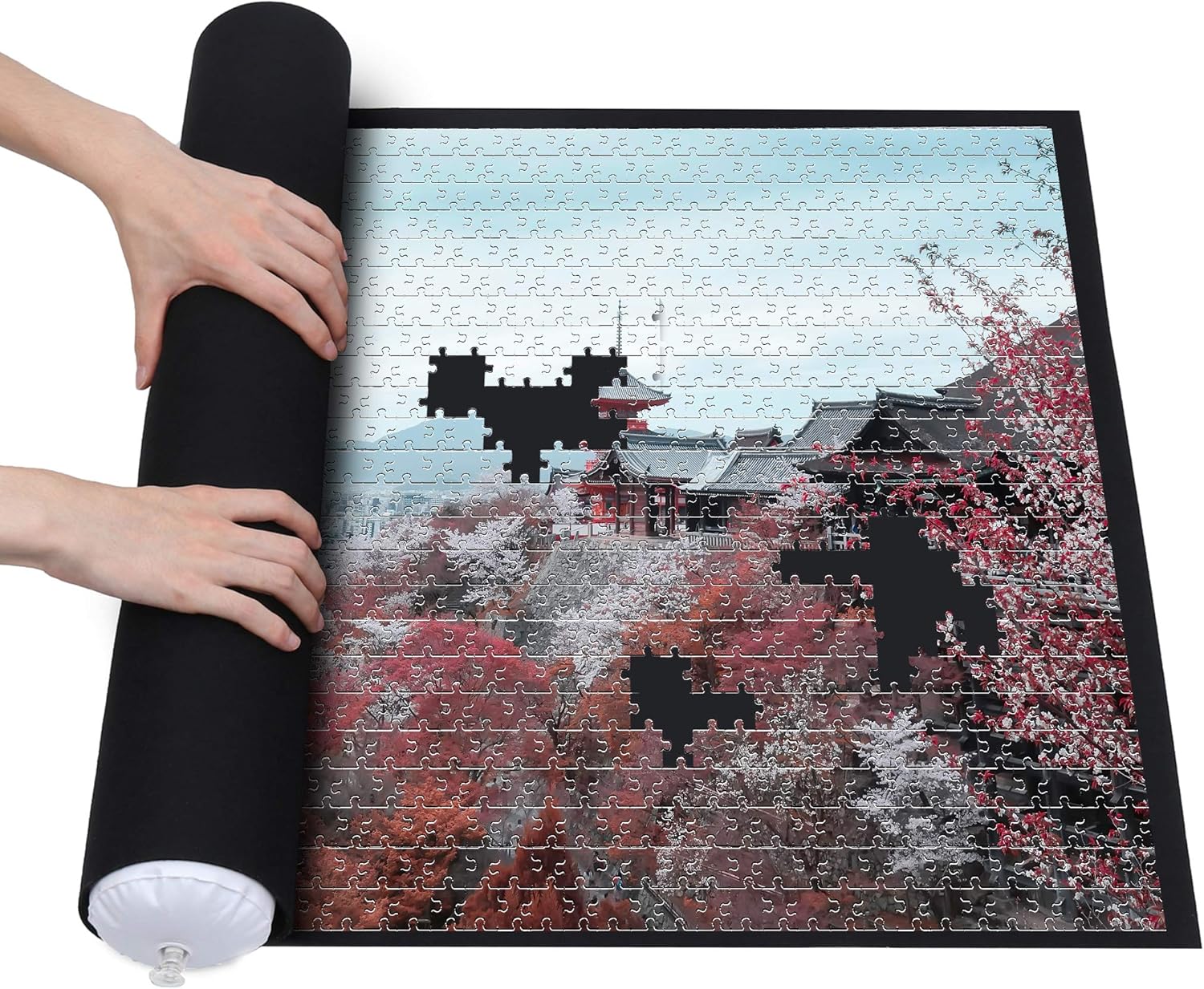 Becko US Jigsaw Puzzle Mat Puzzle Roll Up Mat Puzzle Saver Puzzle Storage with A Drawstring Storage Bag & Hand Pump for 500, 1000, 1500 Pieces Puzzles (Black)