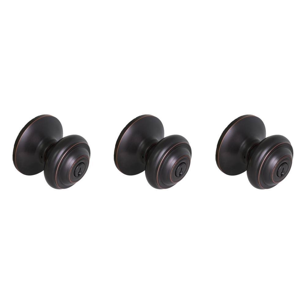 Defiant Madrid Aged Bronze Entry Keyed Door Knob (3-Pack)
