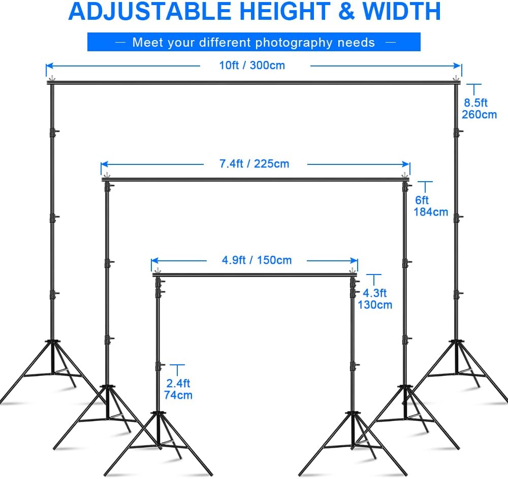 Mountdog Green Screen Backdrop Stand, 8.5 X 10ft/2.6X 3M Background Stand Support System with 3 Backdrops (White, Black, Green Screen) for Product Photography and Video Shooting, Portrait