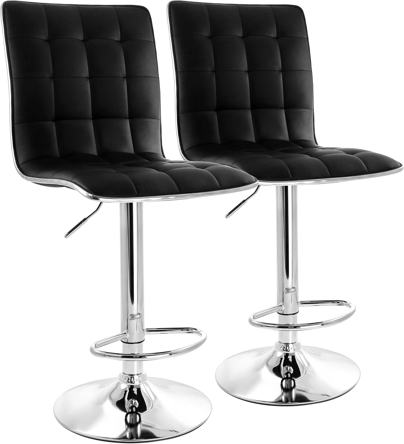 Elama 2 Piece Adjustable Tufted Faux Leather Bar Stool in Black with Chrome Base,ELM-738