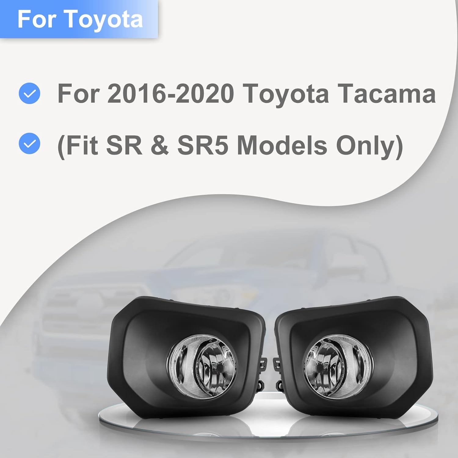 Fog Lights Assembly Compatible with [2016 2017 2018 2019 2020 2021 2022 Toyota Tacoma] Clear Lens with 12V 55W H11 Bulbs, Wiring Harness and Switch