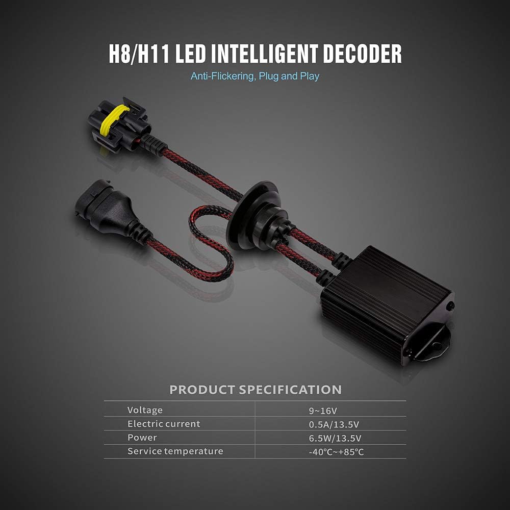 SIR IUS LED H11 H9 H8 LED Canbus Decoder cancel error message fix led bulb on and off flickering problem adapter pack of 2