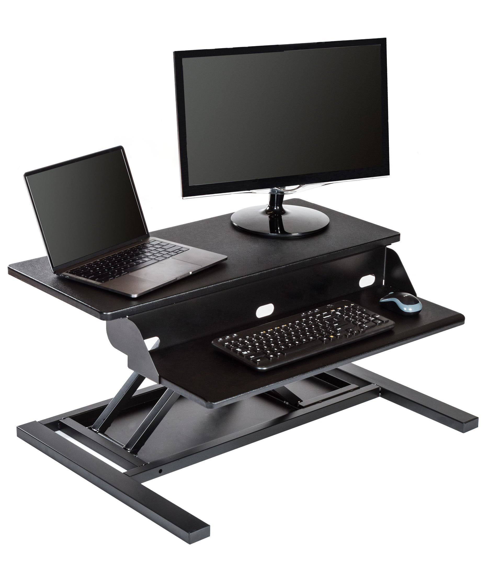 Stand Up Desk Store AirRise Pro Standing Desk Converter - Adjustable Height, Two Tier, 32 Inches Long, Black