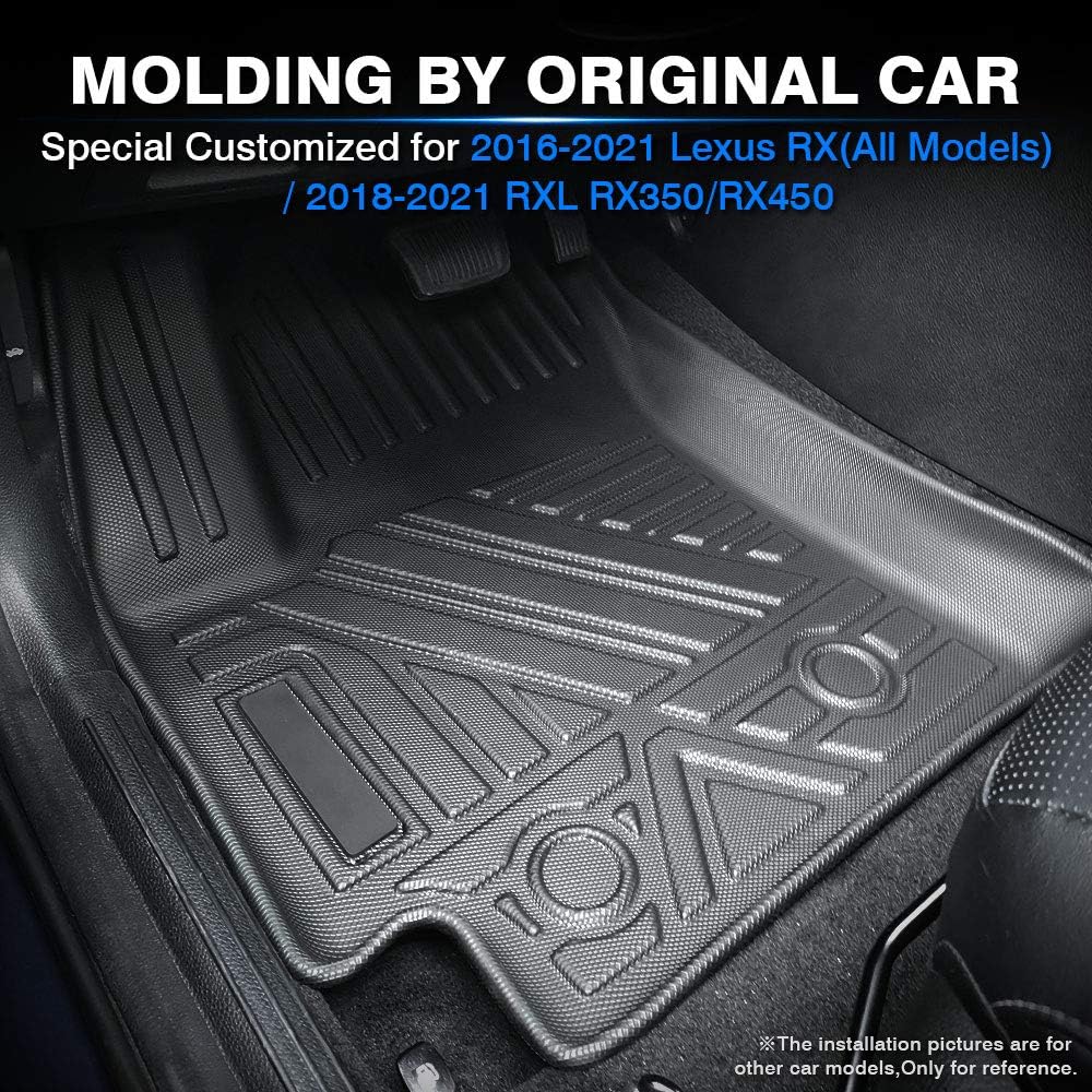 KUST All Weather Floor Mats for 2016-2021 2022 Lexus RX (All Models) / 2018-2021 2022 RXL RX350/RX450h Custom Fit Floor Liners 2 Row Liner Set Black Non-Slip