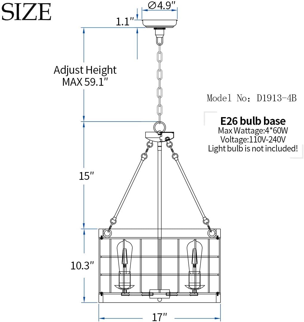 TZOE White Oak Wood Color&Black Metal Finish 4-Light Chandeliers for Dining Rooms,Farmhouse Drum Chandelier,Rustic Small Pendant Light